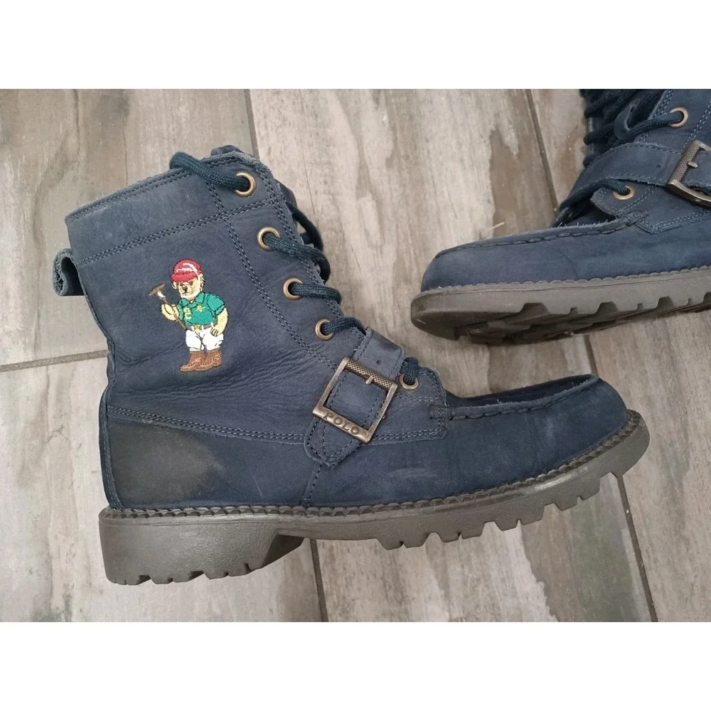 Polo Ralph Lauren Bear Boots Boys Size 4.5 Navy Blue Nubuck Leather Ranger